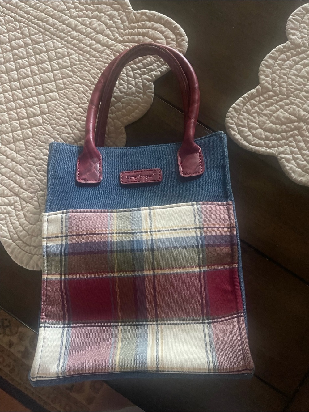 Longerberger Plaid and Denim Tote Bag